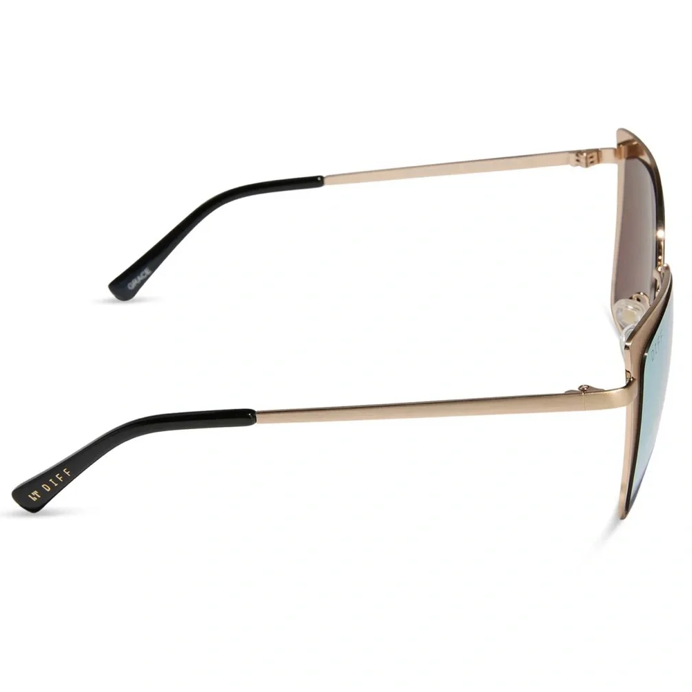 DIFF Grace Sunglasses Brushed Gold Frame Cherry Blossom Mirror Lens Cat Eye NWT